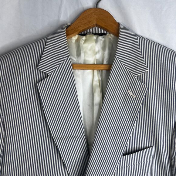 Jos A Bank Seersucker Striped 100% Cotton Blazer Preppy Single Breasted Size 43R - Picture 3 of 12